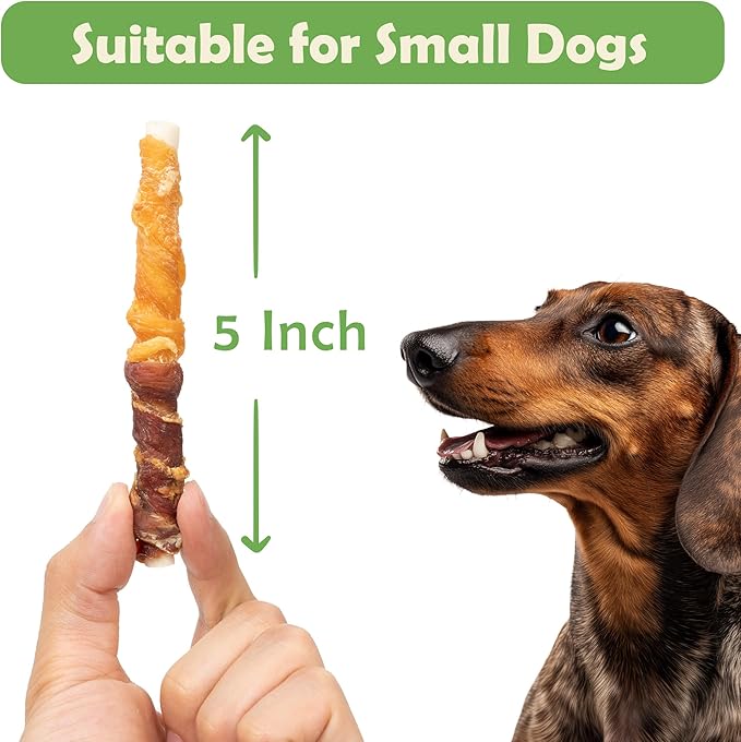 MON2SUN Dog Treats 5 Inch Double Flavor Chicken & Duck Wrapped Rawhide Sticks, Teeth Cleaning for Small Dogs, 21.16 oz (40 Count)