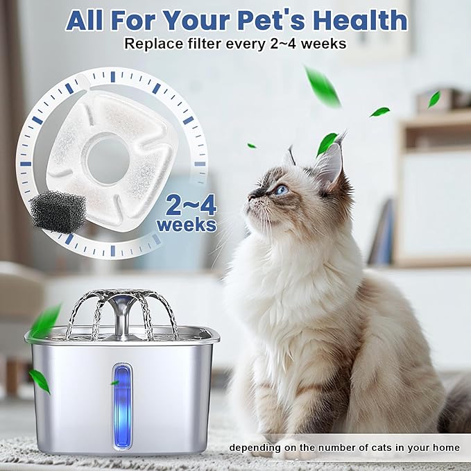 16 Pack Cat Water Fountain Replacement Filters, 8 Pcs Cats Fountain Filters & 8 Pcs Pre-Filter Sponges for 95oz/2.8L 135oz/4L 67oz/2L Automatic Pet Dog Fountain Water Dispenser Filter