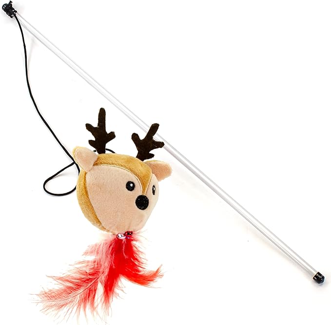 Giftable World Holiday Plush Pet Toy Fun for Christmas Designs Cat Play Toy (Reindeer & Santa Wand)