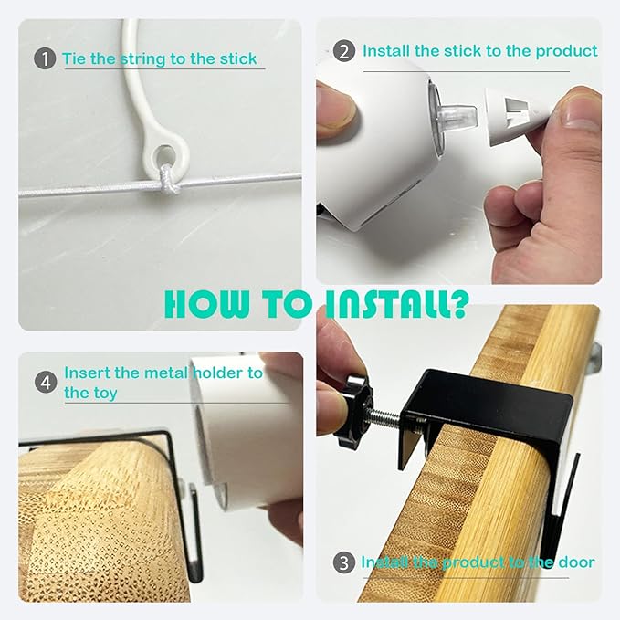 Cat Toys Hanging Door Electric and Moving Ball, Cats Toy Interactive for Indoor for Bored Feather Toys Kitten Rechargeable Door Hanging Automatic Retractable String（White）