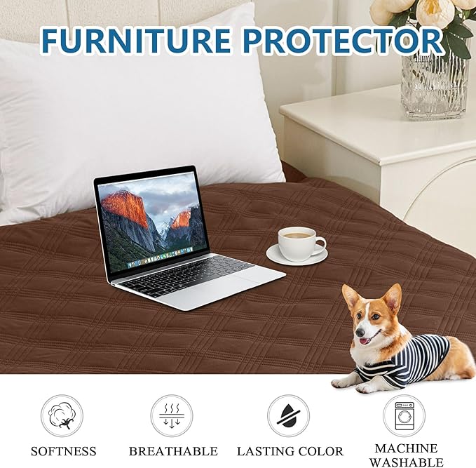 hyha Waterproof Dog Blanket, Reversible Pet Bed Blanket, Soft Sofa Couch Cover for Dogs Washable, Waterproof Pet Couch Covers for Sofa Puppy Cats Furniture Protector(82"x102", Brown/Chocolate)