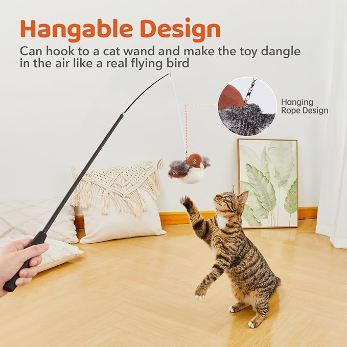 Rechargeable Flapping Bird Cat Toy - Interactive Chirping Kitten Toy with Catnip