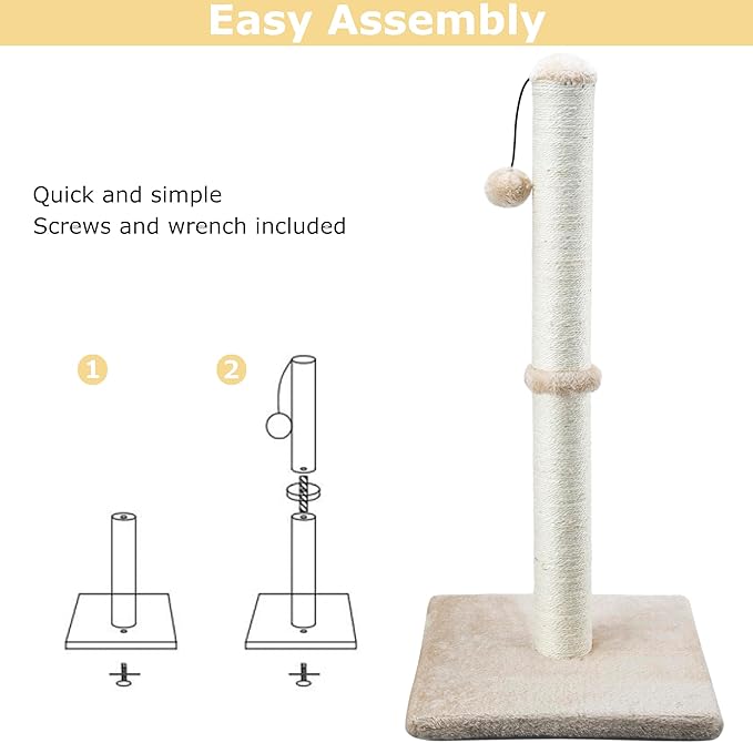 Dimaka 29" Height Tall Cat Scratching Post, Claw Scratcher with Sisal Rope and Covered with Soft Smooth Plush, Vertical Scratch [Full Strectch] for Standard Size Cats (Light Brown, 29 inches)