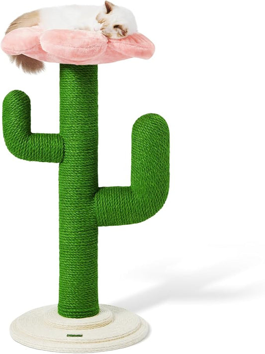 VETRESKA 41.3" Cat Scratching Post with Bed, Tall Cat Scratch Post for Indoor Cats, 2-in-1 Cat Tree Tower, Extra Large Jute Cat Scratcher Durable Cat Scratch Tree Tower with Soft Cozy Fluffy Perch