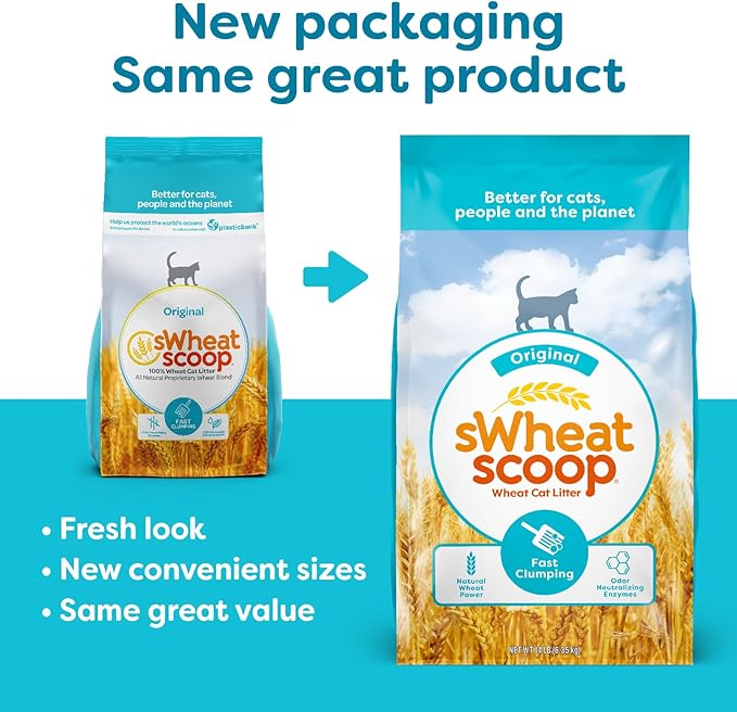 sWheat Scoop Natural Wheat Cat Litter, Original, Fast Clumping with Odor Neutralizing Enzymes, 25 Pound Bag