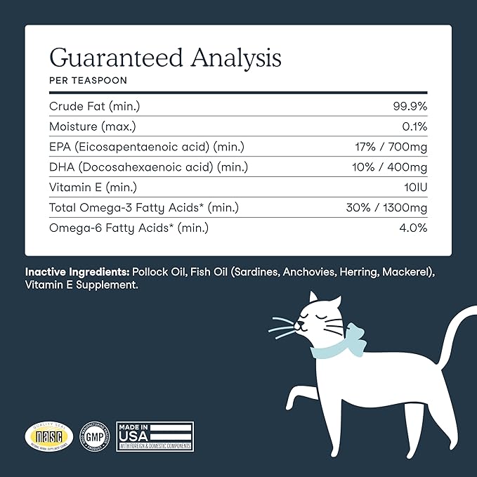 Fera Pets Fish Oil - Omega 3 for Dogs & Cats to Support Joints, Heart, Skin and Coat Health - Non GMO with Vitamin E - 8 oz