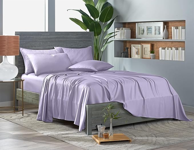 Pure Bamboo King Sheets, Genuine 100% Organic Viscose Derived from Bamboo Bed Sheet Set, Luxuriously Soft & Cooling, Double Stitching, 2 Year Quality Promise (King, Lavender)