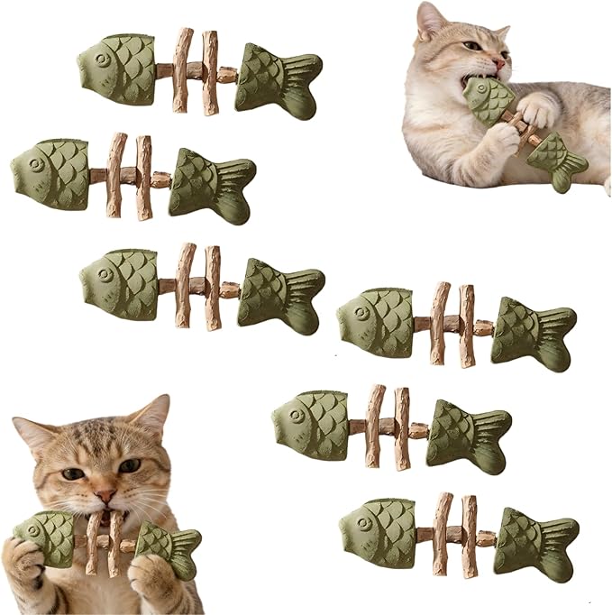 Purrident—2026 New Creative Fish Bone Cat Toy Natural cat Dental Chews Fishbone Shape with Catnip & Silvervine Durable Feline Tooth Care Tool (A)