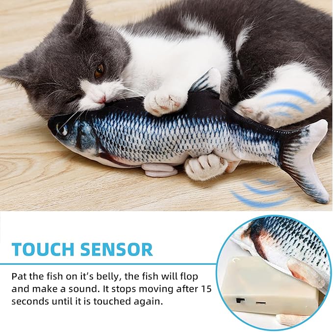 Tocirelo Cat Toys Flopping Fish with Catnip, Moving Cat Toy Interactive for Indoor Cats, Kitten Kicker Floppy Dog Toy, 11" Electric Realistic Plush Wiggle Fish for Kitty Exercise