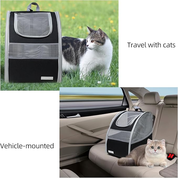 Cat Carrier Backpack with Reflector with Safety Leash Up to 15Lbs,Pet Carrier for Small Dogs and Medium Cats Kitten Puppy Bunny,Foldable Small Medium Dog Travel Carrier Backpack,Black