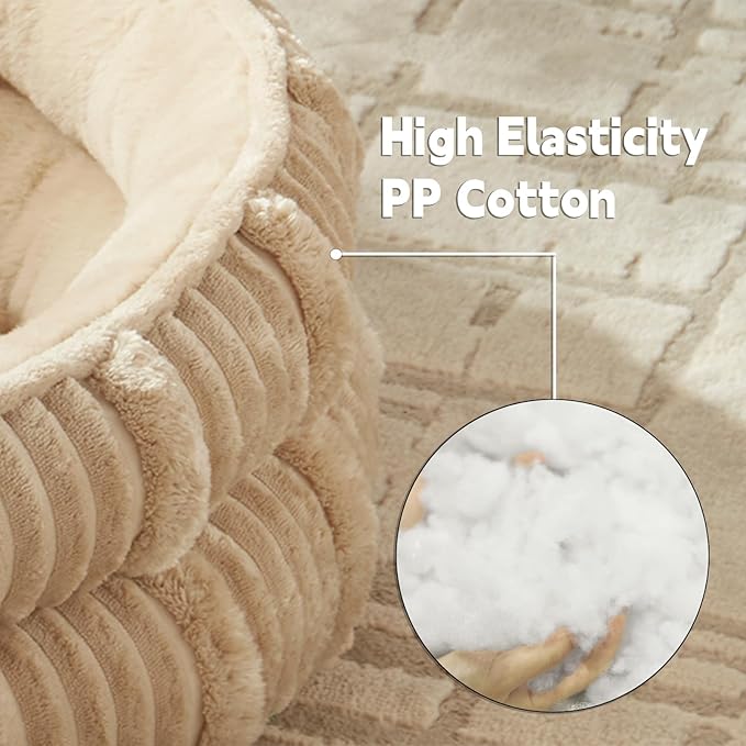 Dog Beds for Small Dogs, Puppy Kennel Bed - Round Cat Beds for Indoor Cats,Comfy Durable Pet Sleeping Bed, Washable Deluxe Plush Kitten Bed & Non-Slip Bottom, Beige 24" L x 24" W x 9" Th