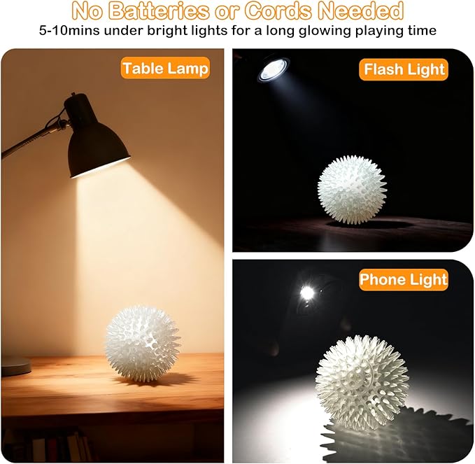 petizer 6 Pack 3.5’’ Glow in The Dark Bouncy Balls - Squeaky Dog Toy Balls, Spiky Durable Floating Pool Ball, Fetch Toy for Medium Large Dog Teething Chew (3.5’’, Medium/Large)