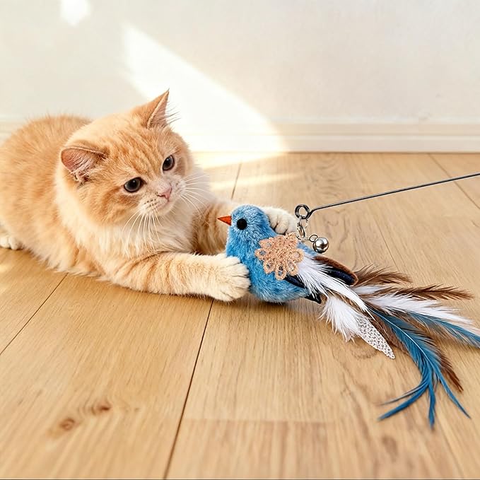 10PCS Cat Bird Toy Refills Feather Cat Wand Attachments with Bell, Interactive Cat Toys for Indoor Cats Kittens, Kitty