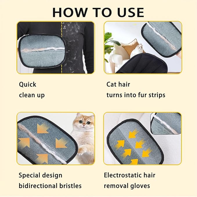 Pet Hair Removal Glove for Cats & Dogs, 2025 New Electrostatic Gloves Pet Hair, Efficient Grooming Gloves for Pet Hair, Reusable Cat & Dog Hair Remover for Couch, Furniture, Carpet, Curtain