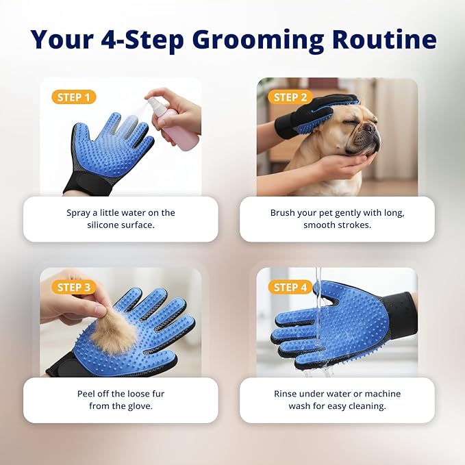 Silent Groom Pro Grooming Glove for Dogs, Cats, Rabbits & Horses | 2-in-1 Pet Brush & Deshedding Tool | Gentle Bathing & Cleaning for Long & Short Hair | Grooming Supplies for Pet Fur Control