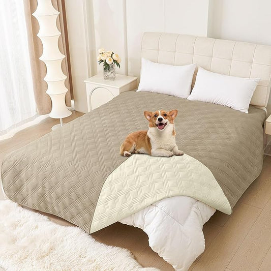 hyha Waterproof Dog Blanket, Reversible Pet Bed Blanket, Soft Sofa Couch Cover for Dogs Washable, Waterproof Pet Couch Covers for Sofa Puppy Cats Furniture Protector(82"x120", Taupe/Beige)