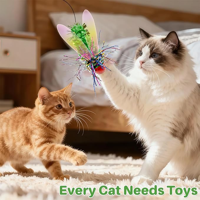 Interactive Cat Toy Replacement Head Green Fly with Suction Cup, Realistic Insect Wand Toy for Indoor Cats and Kittens, Great for Self-Play or Handheld Interaction, Encourages Hunting Instinct