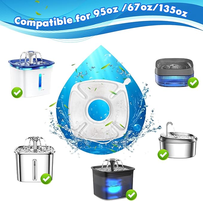 8 Pcs Cat Water Fountain Replacement Filters, 4 Pack Filters 4 Pack Pre- Sponges Fit for 67oz, 95oz, 135oz Automatic Pet Fountain Dog Water Dispenser