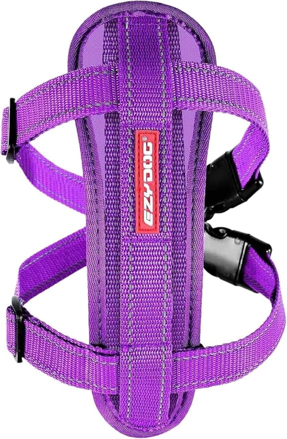 EzyDog Chest Plate No Pull Dog Harness – Escape Proof Harness with Reflective Stitching and Comfort Padding for Easy Walks, Training & Control - Car Restraint Included (X-Large, Purple)