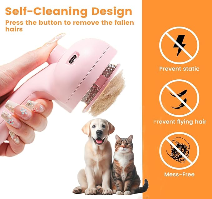 Cat Steam Brush for Shedding with Metal Comb,Deshedding Dog Brush for Long and Short Haired Dogs,Cat Hair Brush for Indoor Cats,Self Cleaning Double Hole Spray USB Rechargeable Grooming Supplies(Pink)