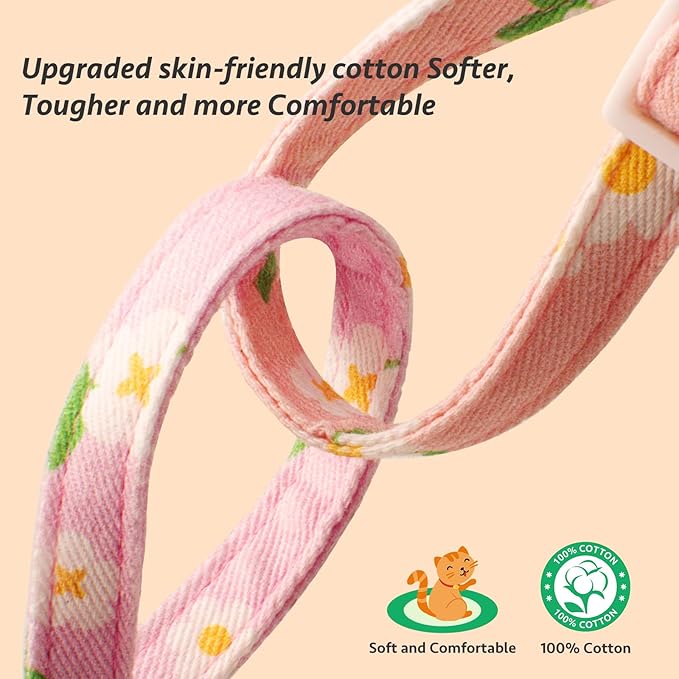 2 Pack Cotton Breakaway Cat Collar Purple and Pink Flowers Pendant Cute Kitten Cat Collar with Bell