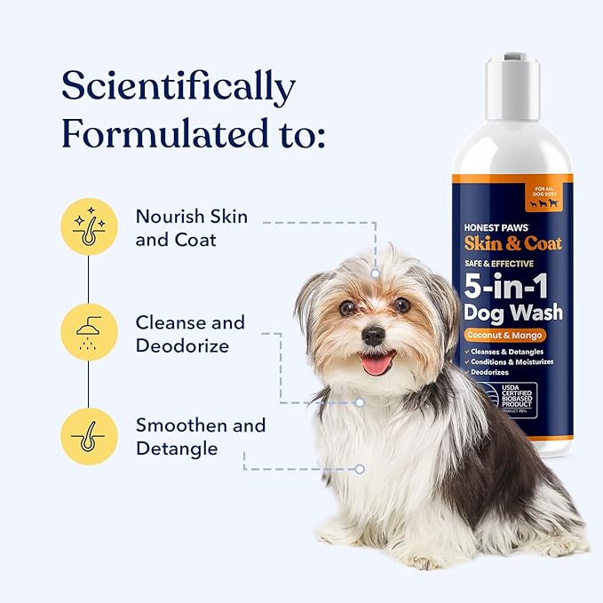 Honest Paws Dog Shampoo and Conditioner - Premium Dog Wash for Allergies and Dry, Itchy, Moisturizing for Sensitive Skin - Sulfate Free, Plant Based, All Natural - Coconut & Mango -16 Fl Oz