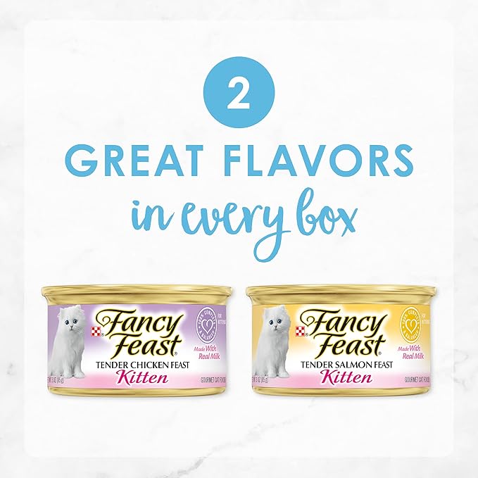 Purina Fancy Feast Grain Free Pate Wet Kitten Food Variety Pack, Kitten Classic Pate Collection Chicken & Salmon - (2 Packs of 12) 3 oz. Cans