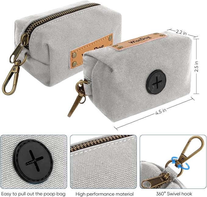 Wisedog Dog Collar and Leash Set, Waterproof Adjustable Puppy Collars with Cute Tag 5FT Dog Leash with Poop Bag for Small Medium Large Dogs (M, Grey)