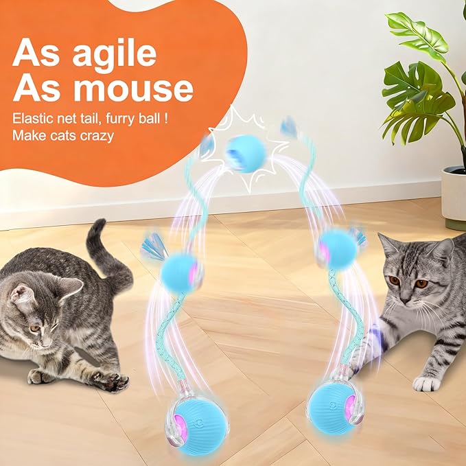 Interactive Cat Toys for Indoor Cats, Automatic Kitten Toys for Bored Indoor Adult Cats, Smart Kitten Rolling Ball Moving Balls Toy, Rechargeable Dog Cat Ball for Enrichment Exercise (Light Blue)