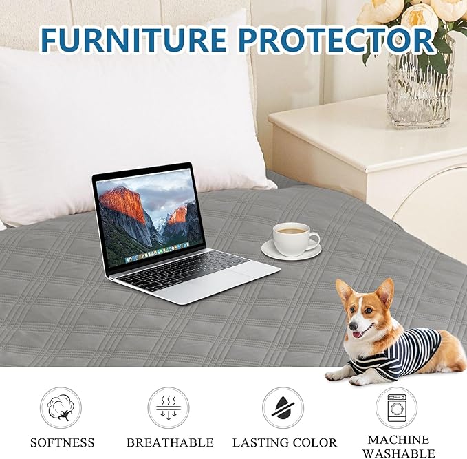 hyha Waterproof Dog Blanket, Reversible Pet Bed Blanket, Soft Sofa Couch Cover for Dogs Washable, Waterproof Pet Couch Covers for Sofa Puppy Cats Furniture Protector(40"x80", Grey/Grey)