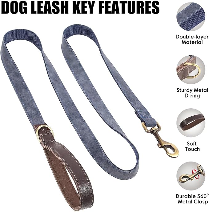 Didog PU Leather Dog Leash for Small Dogs 4.5ft, Soft Padded Handle Dog Leashes for Medium Size, Walking and Training Leashes Faux Leather for Large Pet,Blue