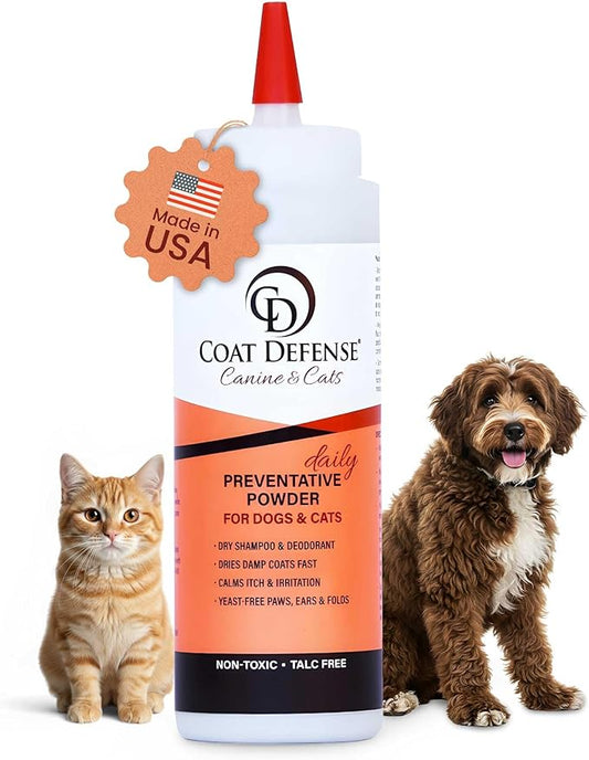 Coat Defense Daily Preventative Powder for Dogs and Cats | Anti-Itch Powder, Odor Control | Talc-Free, Non-Toxic Coat Defense for Dogs | 9 oz Precision Point