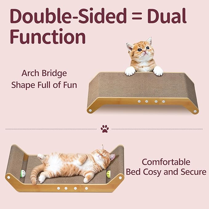 Modern Cat Scratcher Pad Cardboard for Indoor, 23.8" Scratching Lounger Board with Ball Track for Kittens & Large Cats, 3 in 1 Floor Horizontal Bed for Furniture Protection
