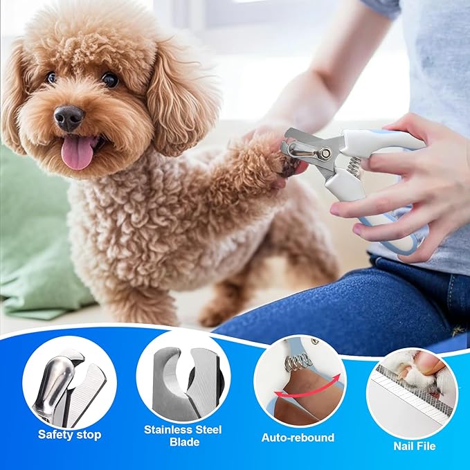 Professional 10pcs Dog Grooming Kit for Cats & Pets, All-in-One Home Pet Grooming Supplies with Safety Scissors Set,Nail Chlippers,File, Self-Cleaning Brush Storage Case, for Small Medium Large Pets