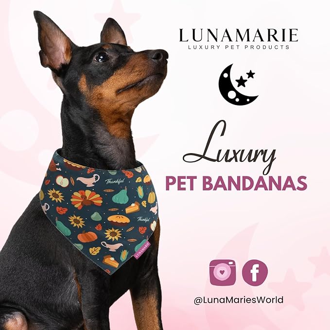LunaMarie - Luxury Pet Birthday Bandanas -Premium & Silky Poly Fabric | 100% Handmade | Custom Shape Dual Layered (Thanksgiving, Small)