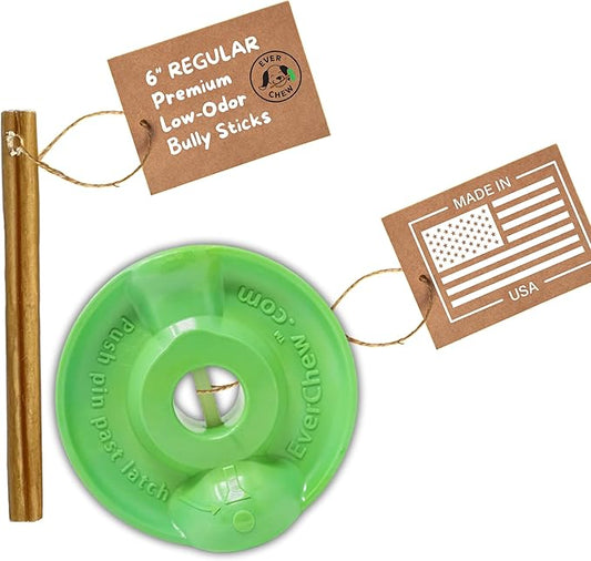 EverChew | Made in USA Bully Stick Holders & Premium All-Natural Bully Stick Starter Packs (SafetyChew & 1 Regular 6" Stick | <16 lbs)