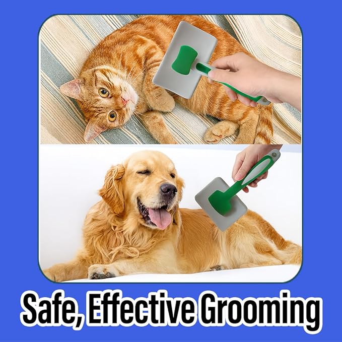 2 Pcs Self Cleaning Slicker Brush & Bath Brush For Dogs and Cats - Skin Friendly Deshedding Dog Brush Suitable For Shedding & Haired Pets, Green
