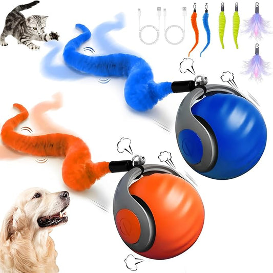 Speedy 2.0 Cat Toy, 2Pac and 6 Tails 2 Speedy Tail 2.0 Automatic Moving Cat Toys Ball, Interactive Cat Toys for Indoor Cats,Obstacle Avoidance Smart Cat Toy for Small/Medium/Large Cats