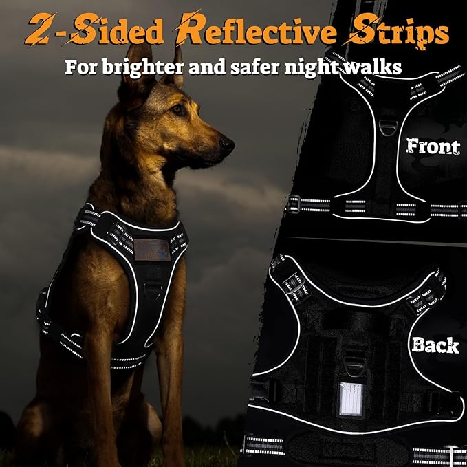 rabbitgoo Dog Harness for Large Dogs No Pull, Tactical Service Pet Vest with Molle and Control Handle, Adjustable and Reflective Military Harness for Easy Walking and Training, Black, L