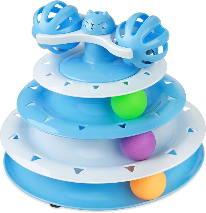 UPSKY Cat Toy Roller 4-Level Turntable Cat Toy Balls with Three Colorful Balls and Bell Ball X Turntable Interactive Kitten Fun Mental Physical Exercise Puzzle Toys.