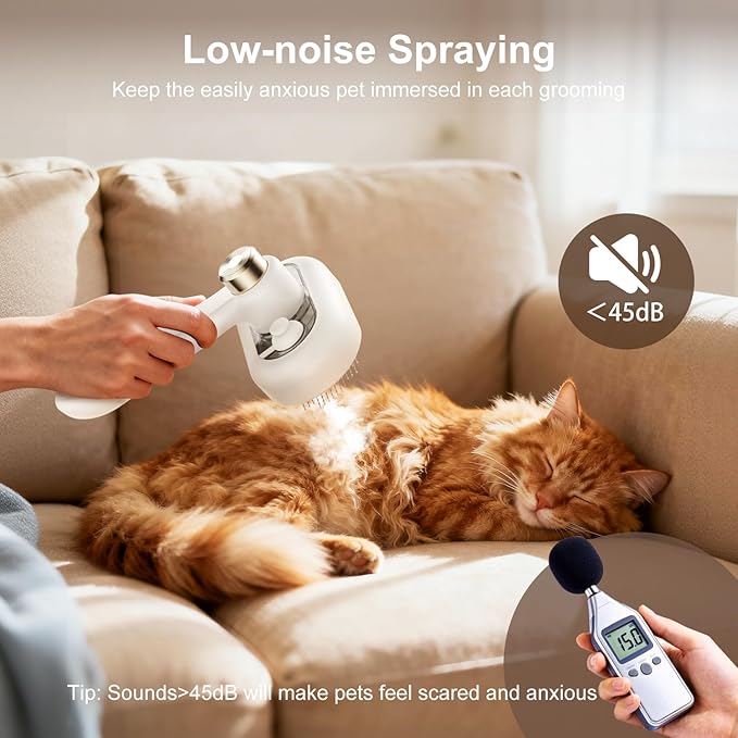 3 in 1 Cat Steam Brush, Dog Steam Brush for Shedding with Low-Noise Design, Pets Spray Hair Removal Comb for Long and Short Hair Pets, Stainless Steel Bristles, Cool Mist