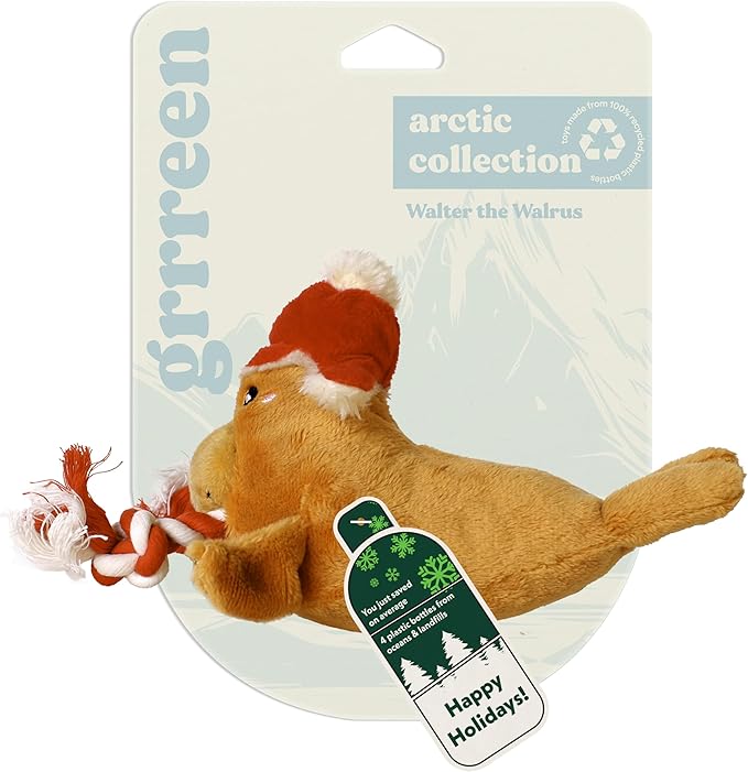 Dog Toys | Holiday Plush Toy Walrus Stuffed Animal for Dogs | Small Eco Friendly Toy - Easy to Clean and Made from Non Toxic Materials