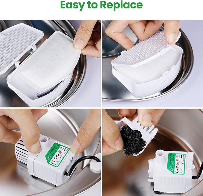 12 Pack Replacement Filters for D60 100oz/3L Automatic Dog Fountain, ZEKIRY Carbon Cat Water Fountain Filter, Triple Filtration Pet Water Dispenser Filters(6Pcs Pump Sponges)