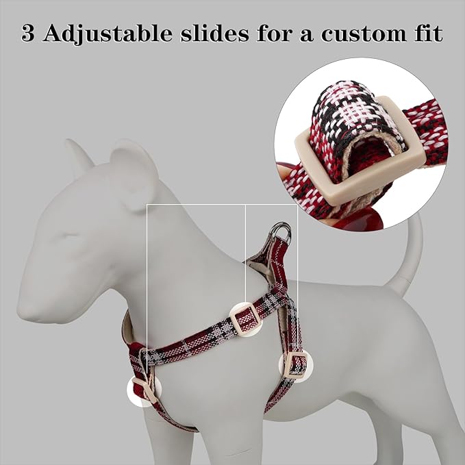 Plutus Pet Cotton Hemp Step in Dog Harness, Sustainable, Lightweight and Escape-Proof, Quick Fit Dog Harness for Puppy Small Medium and Large Dogs, Red Plaid, XS