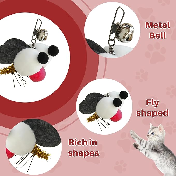 Walfront Cat Toy Wand – Interactive Bug Eye Toy with Bell, Durable Flexible Steel Rod, Blue Suction-Cup Replacement Head, Indoor Exercise & Fun for Kittens & Cats Keeps Pets Active and Stimulated