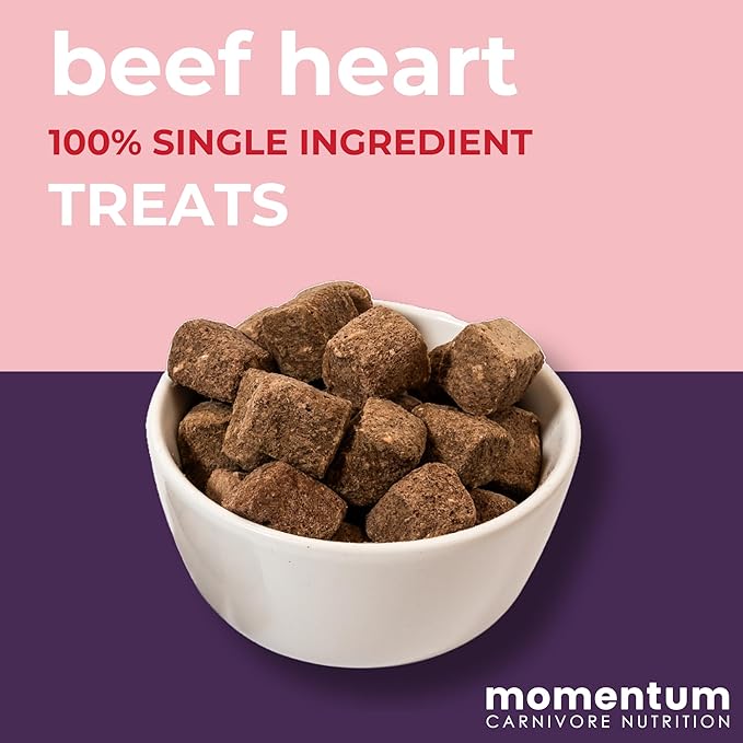 Momentum Carnivore Nutrition Freeze-Dried Beef Heart Dog Treats & Cat Treats – Single-Ingredient, High-Protein, Grain-Free – Made in USA – 3 oz Bag