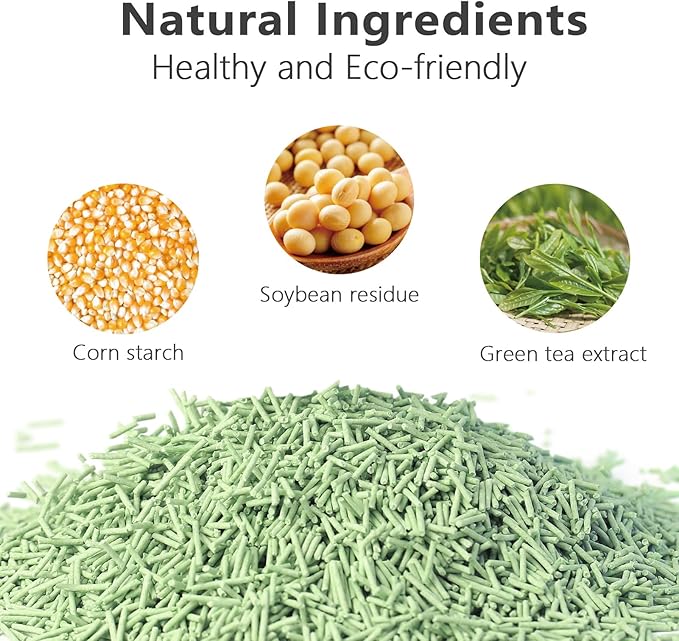 Tofu Cat Litter - Strong Clumping, Ultra Absorbent, Odor Control, Flushable, Low Tracking, Low Dust Tofu Litter Pellets 4 Packs/24LB (Green Tea)