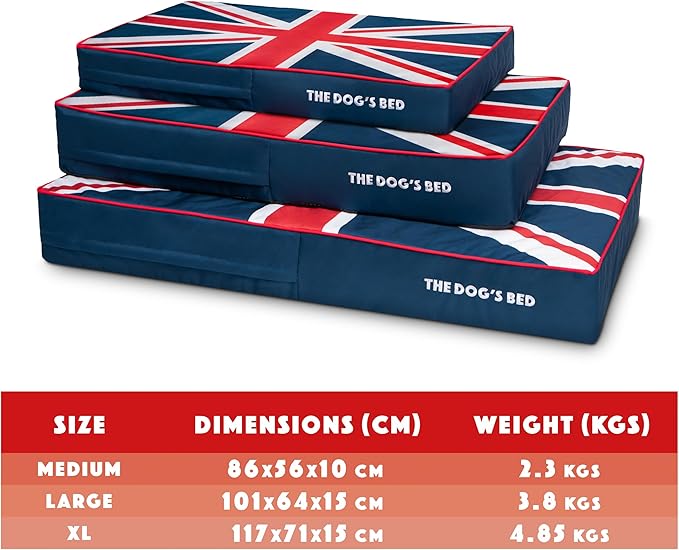 The Dog’s Bed Orthopedic Memory Foam Dog Bed, Medium Blue & Red Trim UK Center Flag, Pain Relief for Arthritis, Hip & Elbow Dysplasia, Post Surgery Supportive, Waterproof Washable, Veterinary Approved