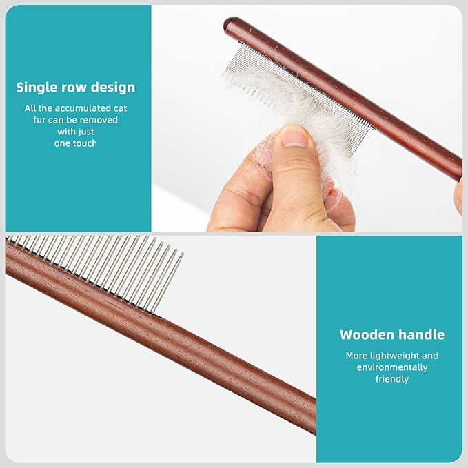 3PCS Solid Wood Pet Comb for Cats Dogs & rabbits,Stainless Steel TeethComfort and safety,Removes Tangles and Loose Fur, Grooming Comb for Small Medium Pets