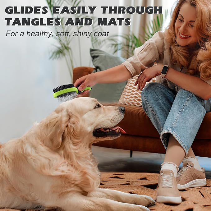 2PCS Pet Grooming Tools - Double-Sided Brush for Shedding and Bathing, Suitable for Short/Long Haired Dogs Cats and Horses, Deshedding Dog Brush, Mane & Tail Combs for Horses - Pet Supplies (Green)